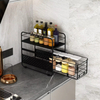 Manufacturer Customization Kitchen Countertop Double Tier Non-folding Storage Rack Black Carbon Steel Multifunction Pull Sliding