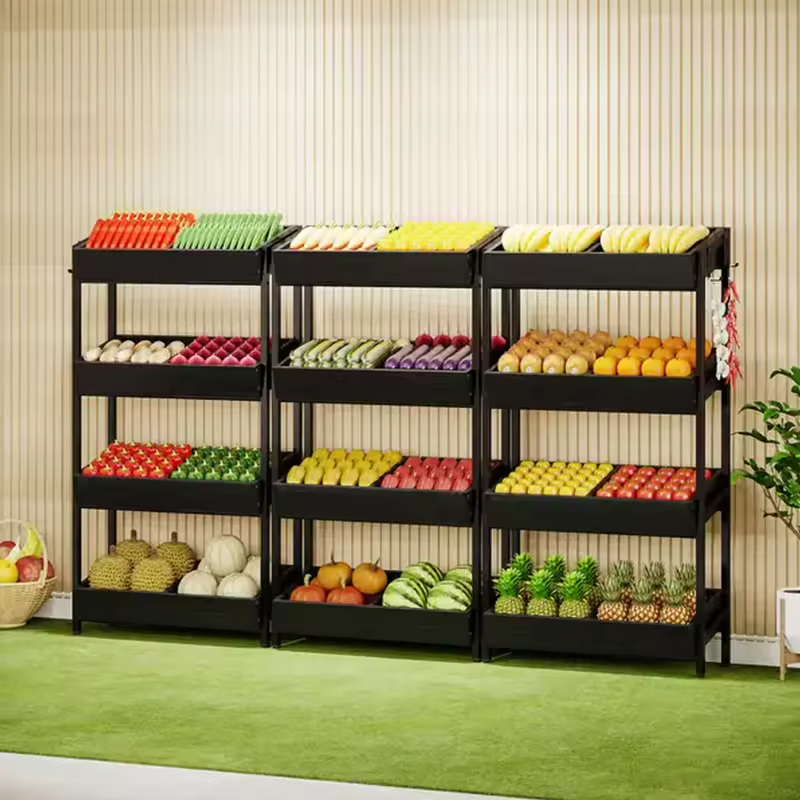 Hot-selling Kitchen Storage Rack Stand Stackable Fruit Basket Organizer Brown 4-Tier Carbon Steel Vegetable Storage Rack