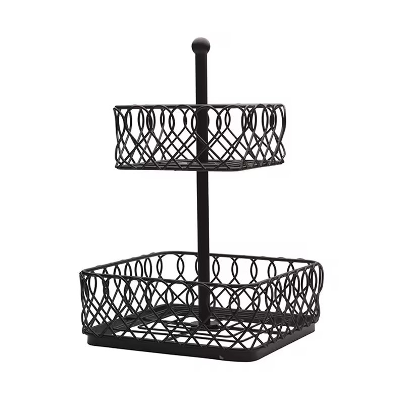 Modern Design 2-Tier Iron Fruit Storage Basket Custom Sales by Manufacturer for Wedding or Home Kitchen Metal Fruit Stand