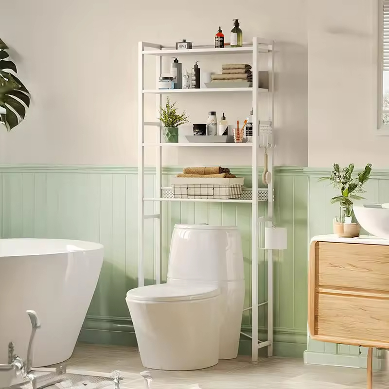 Modern 4-Shelf Bathroom Storage Organizer Factory Custom Over-Toilet Corner Stand Space-Saving Rack for Home Use