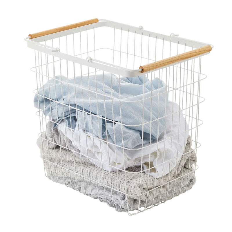 Factory Custom Rectangle Home Slim Rolling Laundry Basket Hamper Steel Rolling Laundry Storage Basket With Ring Handles