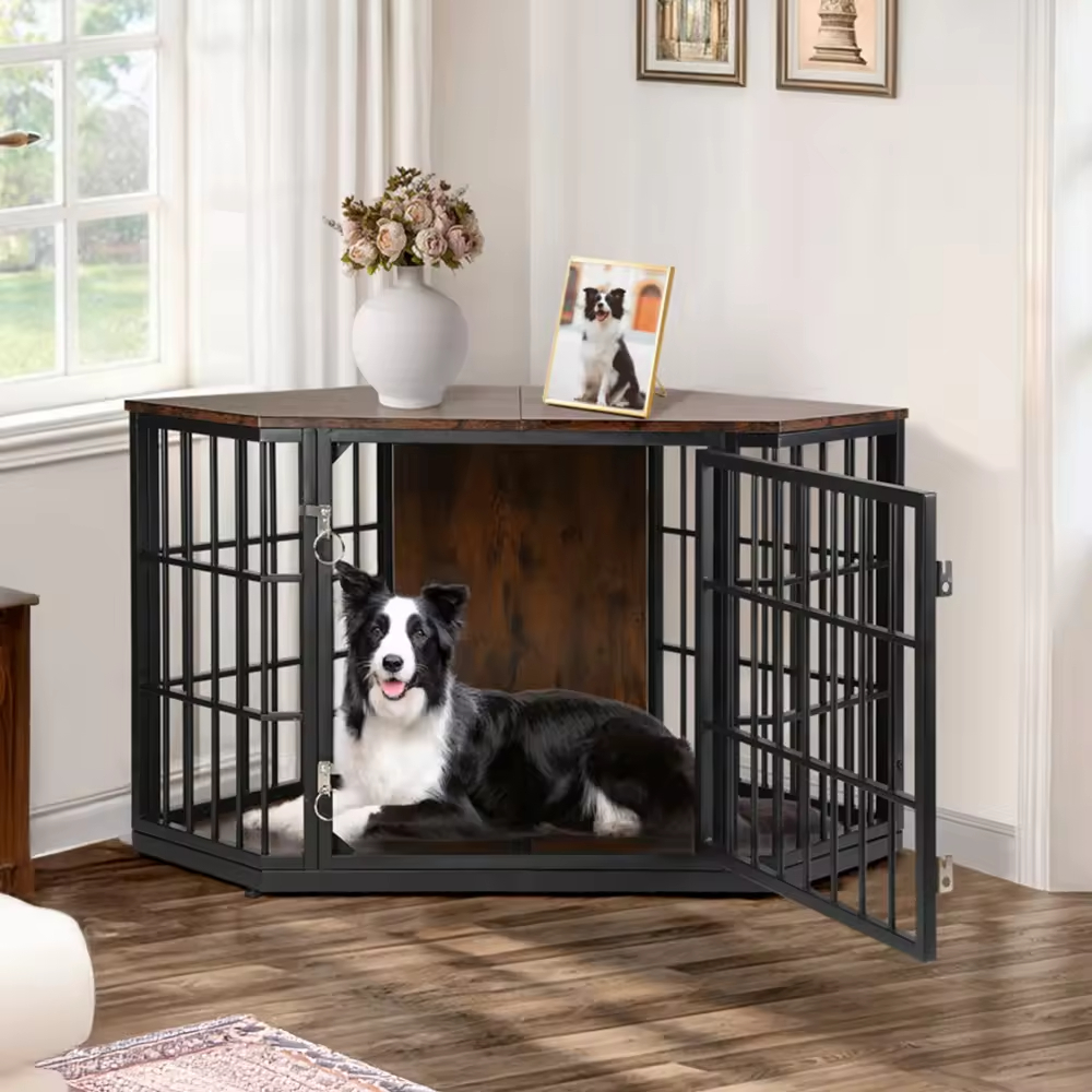 ODM&OEM Dog Crate Furniture Corner Heavy Duty Dog Kennel Metal Wood End Table Vintage Decorative Pet Crates Movable Sustainable