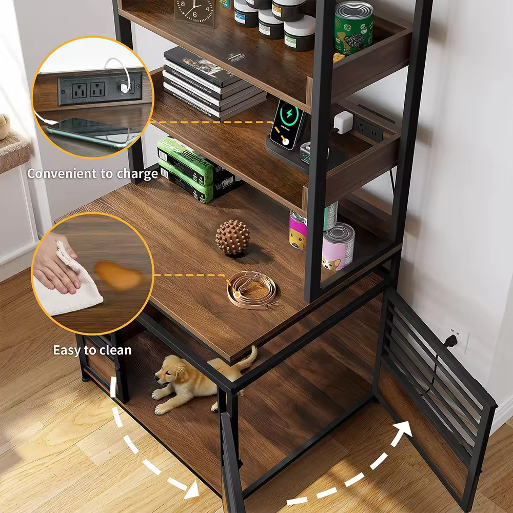 OEM&ODM Wood and Metal Pet Crate with Tray Handle Dog Kennels Large Dog Cage Panels for Dog Crate