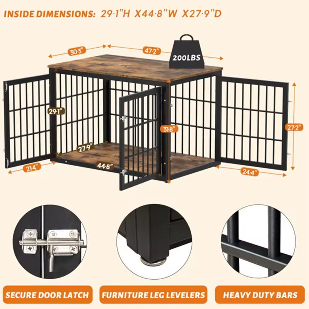 ODM&OEM Heavy Duty Vintage Dog Crate Wooden Kennel End Table Sustainable Storage Racks Indoor