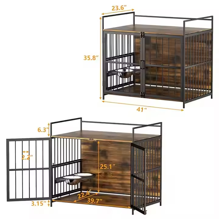 High Quality Solid 41-Inch Furniture-Style Dog Crate Outdoor Safe and Durable with Removable Tray Box Made of Wood Iron