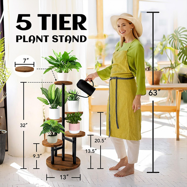 Customizable 4-Tier Metal Wood Plant Stand Tall Indoor Living Room Balcony Garden Patio; Factory-Designed Bookcases Bookshelves