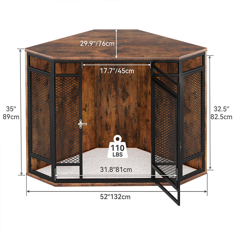 Factory Custom Standing Modern Corner Dog Crate Furniture Wooden Dog Kennel Sturdy Metal Mesh Indoor Multi-functional End Table