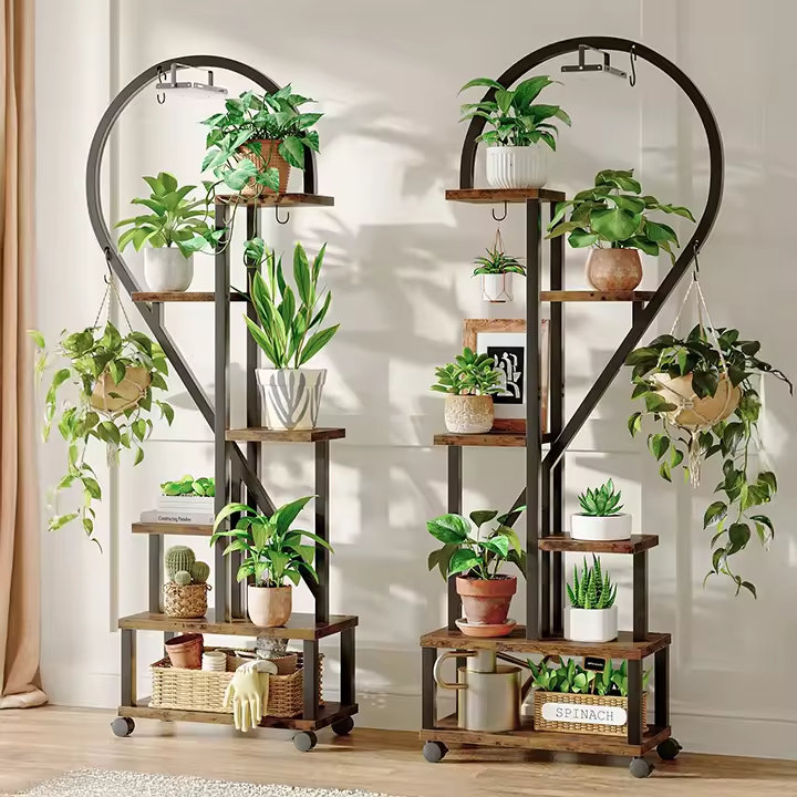 Single Tiered Metal Wood Wall Mounted Multifunctional Plant Stand Grow Lights Rectangle Shape Plant Rack Bookcases Bookshelves