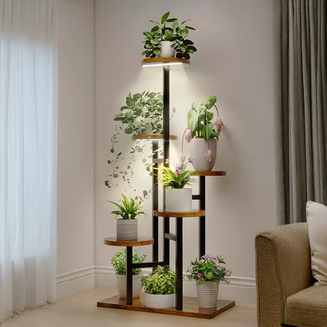 Factory Customized 6-Tier Bookcase 3 Full Lights 39.3" Tall Wood & Metal Wall-Mounted Storage Shelf for Office/Living Room