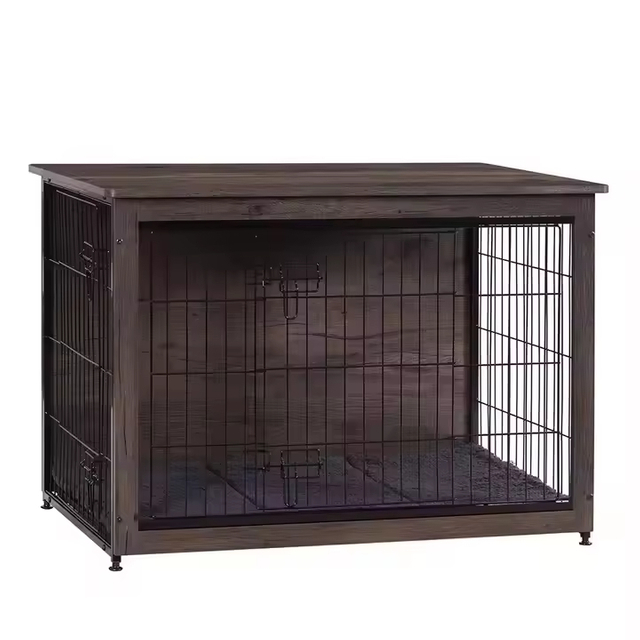 Industrial Retro Dog Kennel Furniture | Steel-Framed Wood Crate with Locking Doors | Dual-Purpose End Table for Pet Owners