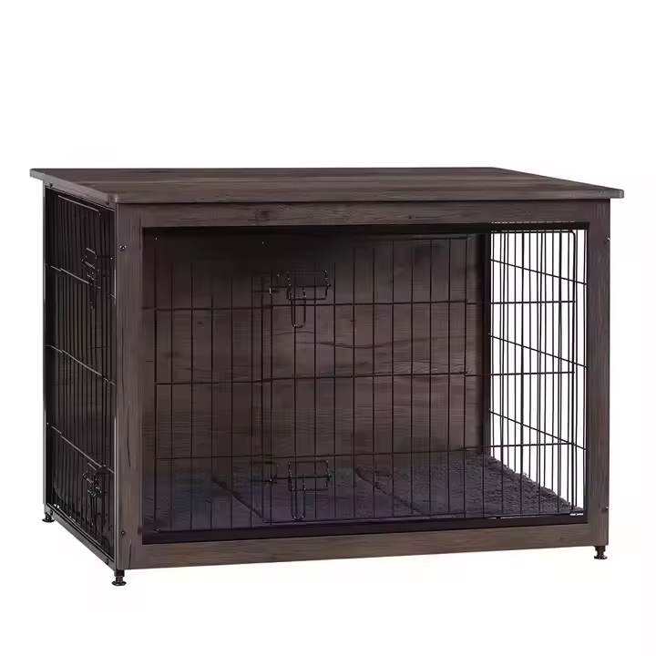 Industrial Retro Dog Kennel Furniture | Steel-Framed Wood Crate with Locking Doors | Dual-Purpose End Table for Pet Owners
