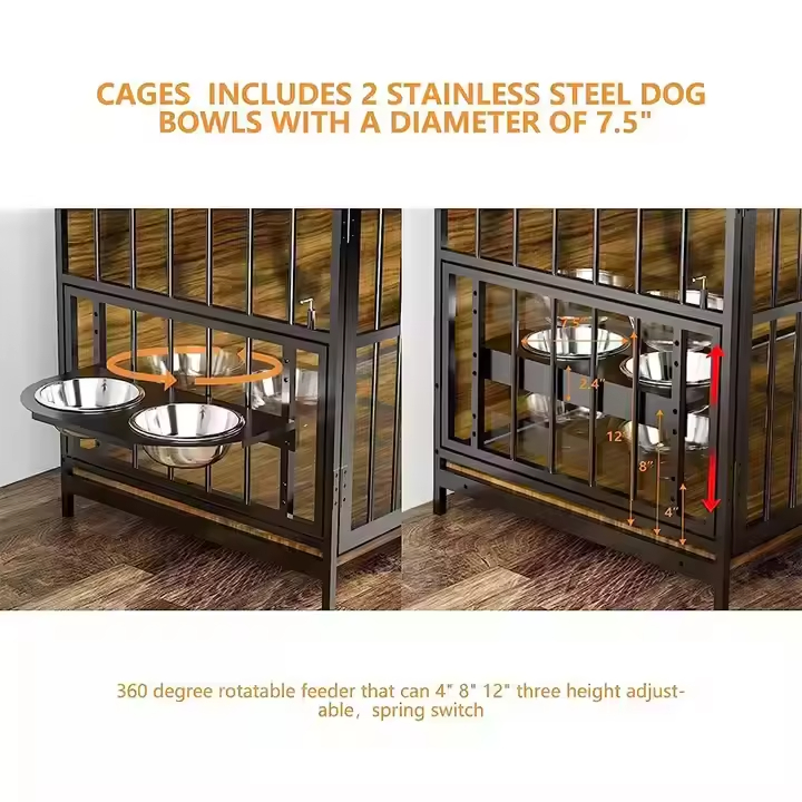 Factory Original 41 Inch Large Dog Cage 360 Adjustable Sturdy Wood Iron Feeders Breathable Furniture Style for Large Kennels