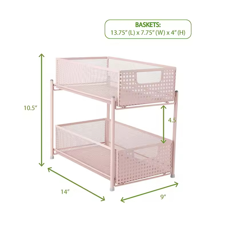 2-Tier Kitchen Drawer Sliding Organizer Shelf Iron Storage Rack with Removable Pull Basket Single Tier for Spice Storage