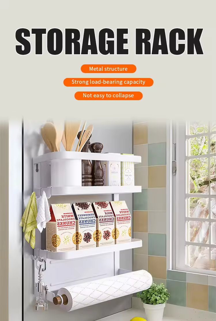 Magnetic Spice Rack for Refrigerator Magnetic Paper Towel Holder for Fridge Magnetic Shelf Fridge Magnet Organizer Spice Rack
