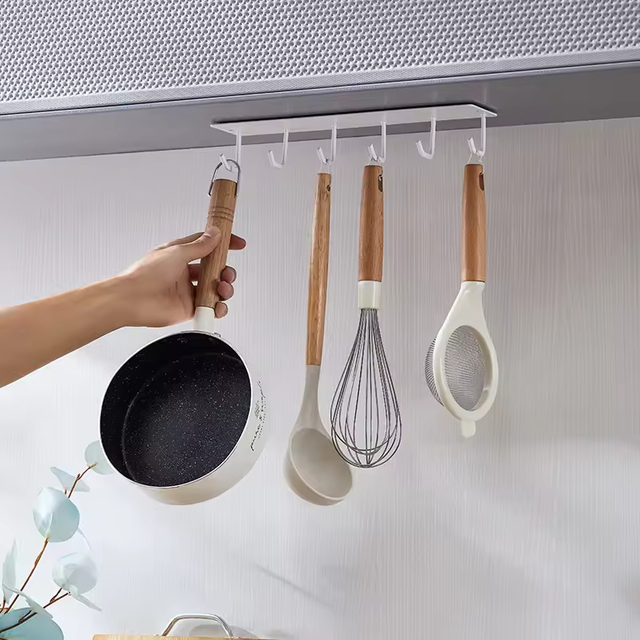 ODM OEM Custom logo Non Perforated Magnetic Suction Inverted Six Hook Hanging Bathroom Hanging Rack Kitchen Tool Storage Rack