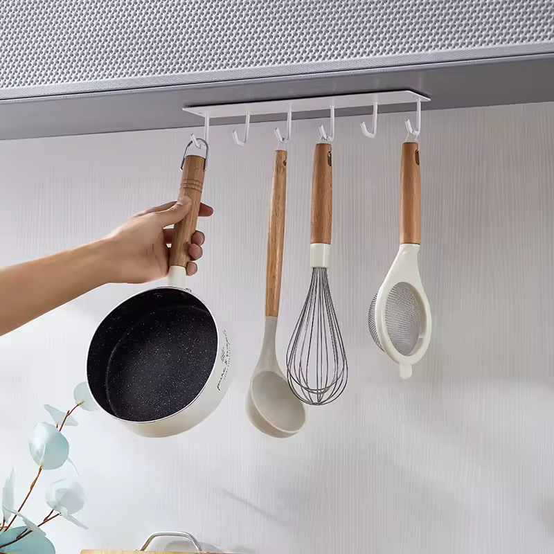 ODM OEM Custom logo Non Perforated Magnetic Suction Inverted Six Hook Hanging Bathroom Hanging Rack Kitchen Tool Storage Rack