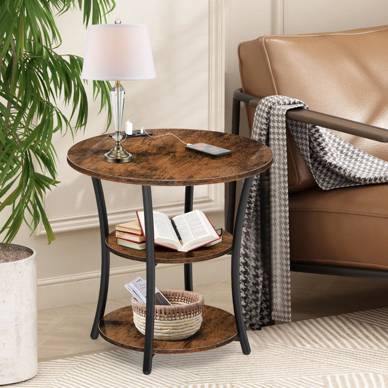 Factory Custom Contemporary 3-Tier Coffee Table 2 USB Ports 2 Power Outlets 3-Tier Storage Shelves for Bedroom Hotel Living Room