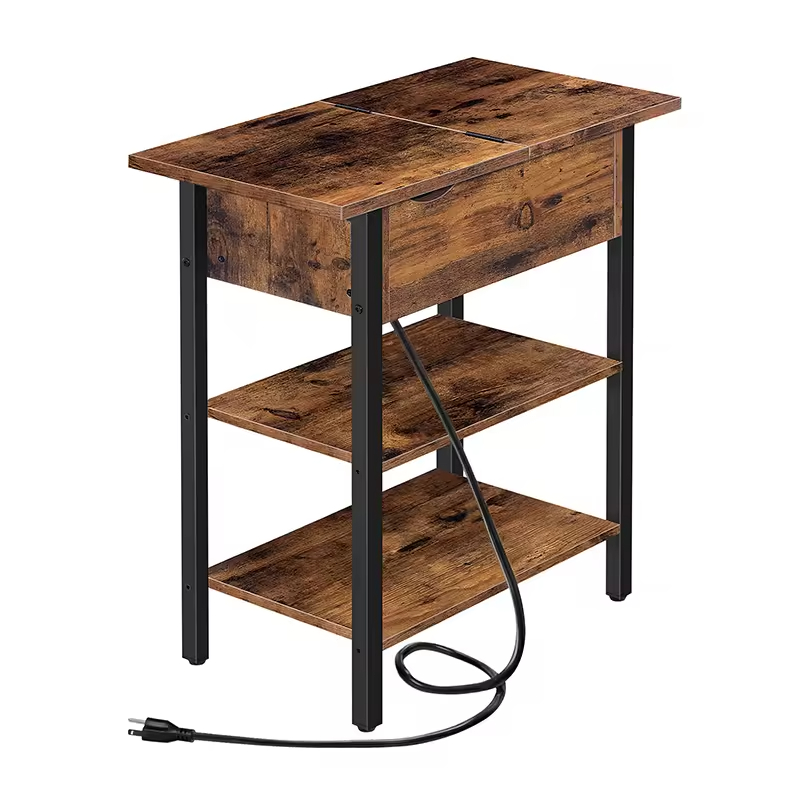 Factory Custom Coffee Table Antique Bedroom Nightstand Made of Metal and Wood with Two Drawer 25.2