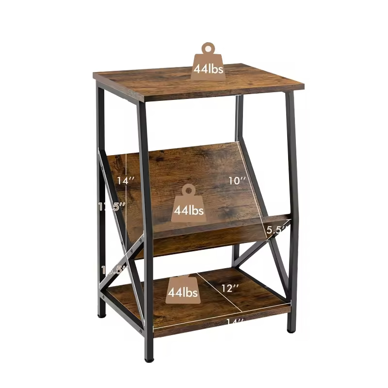 Antique Metal Wood End Table ODM/OEM 3-Layers for Living Room Bedroom Office Storage Shelf Side Tables Contemporary for Dining