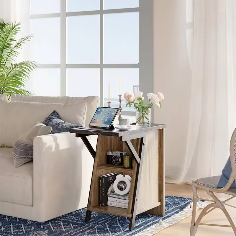 Modern Adjustable Metal Wooden Nightstand Custom Pinewood Side End Table Cup Holder Factory Designed Home Furniture for Bedroom