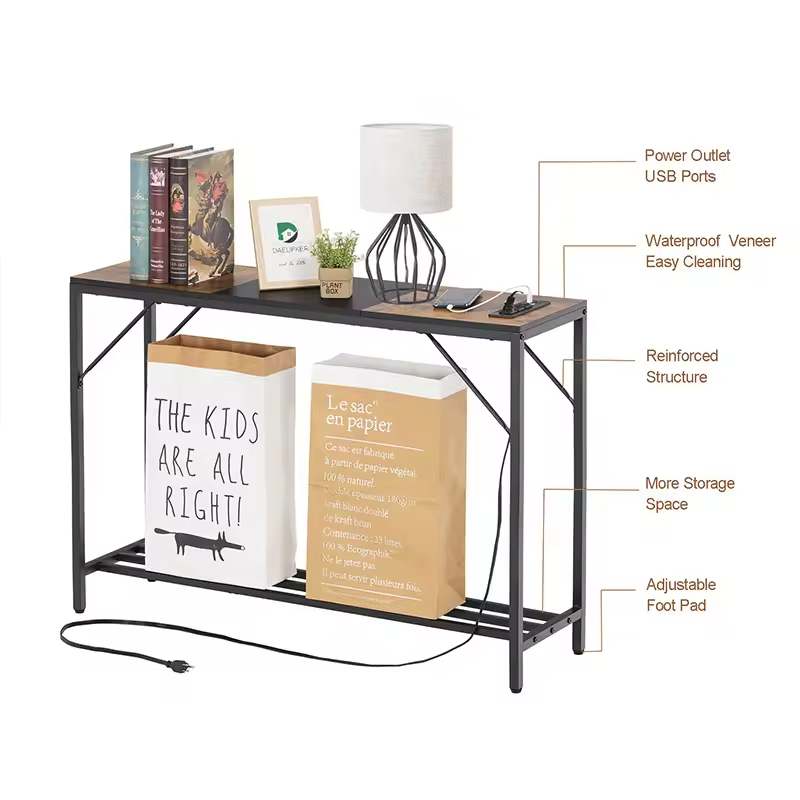 Custom 5 Tier Storage Console Table with Charging Station Industrial Narrow Sofa Nightstand with Entryway Features