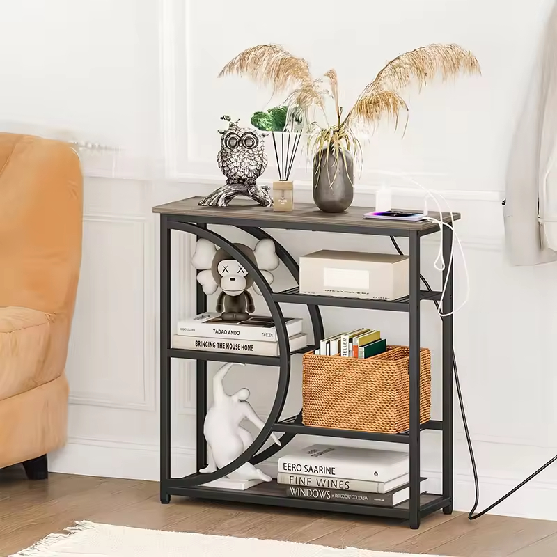 Custom Entryway Table Console Table with Charging Station Industrial Narrow Sofa Table with 5 Tier Storage Shelves