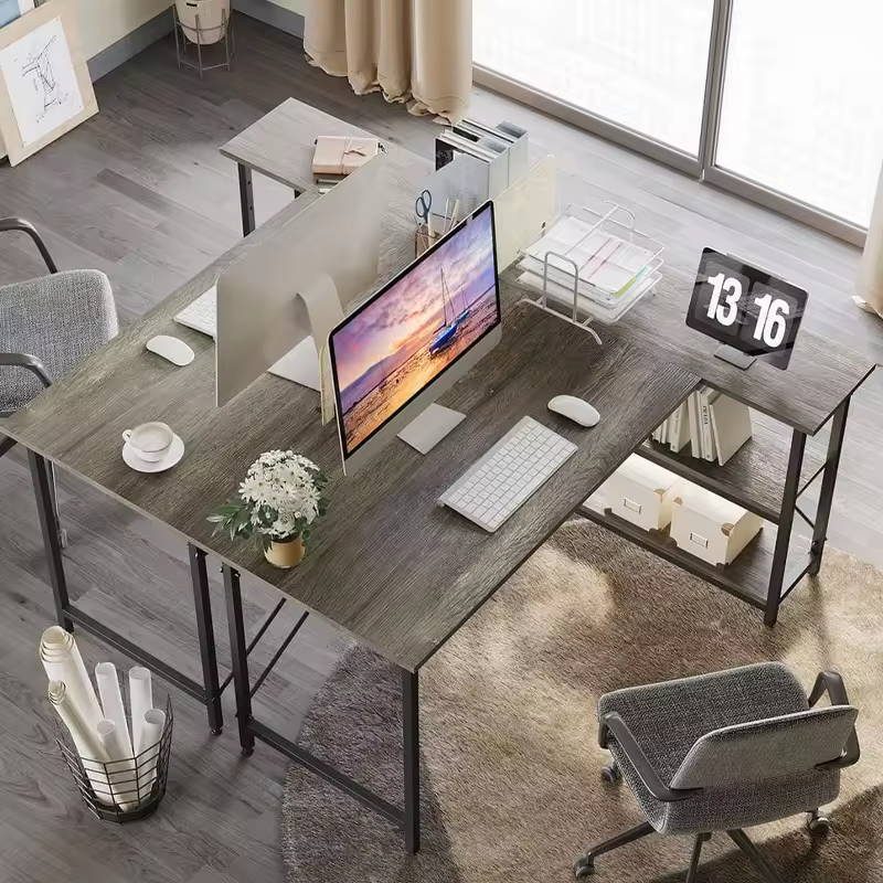 Contemporary ODM OEM D89.99 W140 H73.99CM L-Shaped Computer Writing Desk Console Table Charging Station for Villa Hotel Living