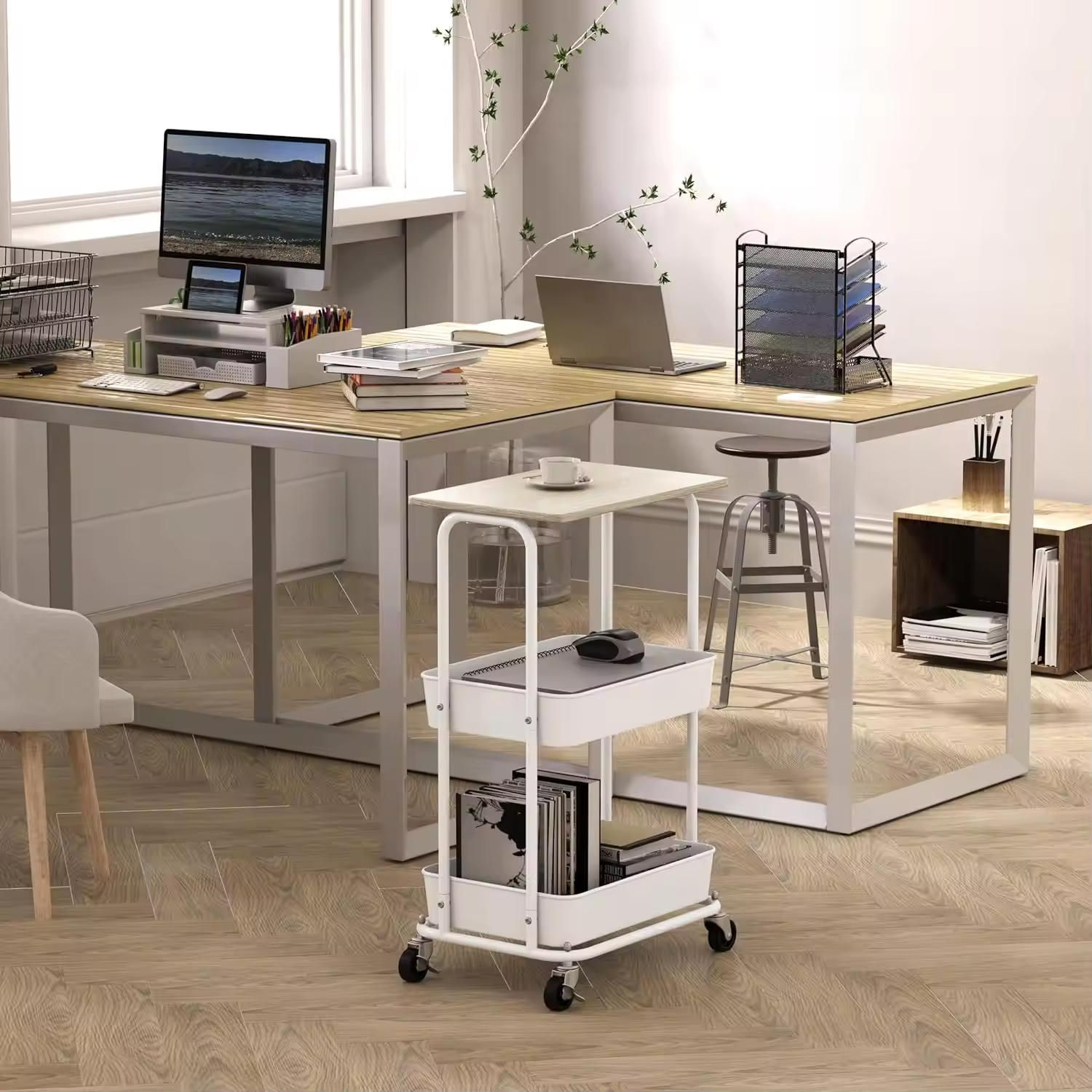 Custom Houseware 2-Tier Rolling Utility Cart with Top Board Heavy Duty Rolling Storage Carts Utility Carts