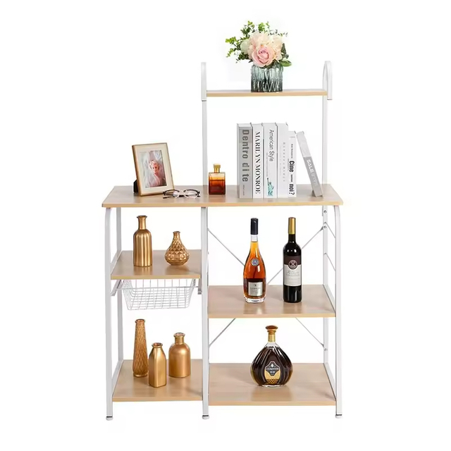 OEM/ODM 3-Tier Freestanding Wooden Top Metal Kitchen Rack Multi-Function Baker's Rack Coffee Bar Cabinet Kitchen Islands Carts