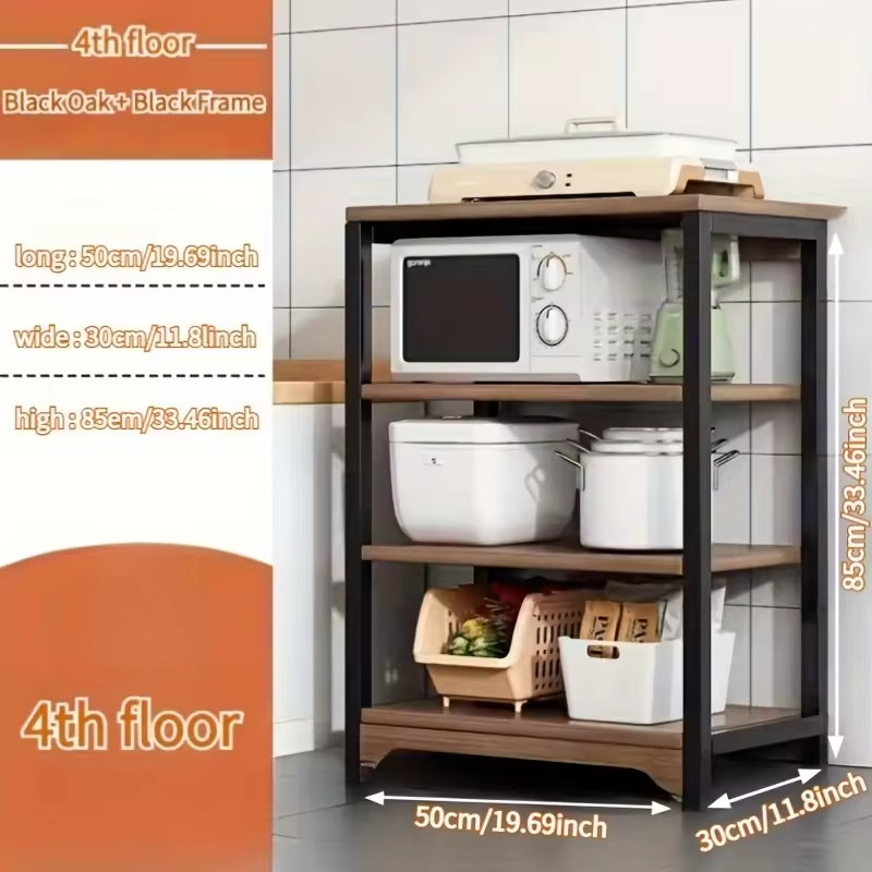 OEM/ODM Large Capacity 4-Tier Metal Kitchen Storage Rack with 4 Open Baskets Kitchen Storage Shelf Cart From Factory