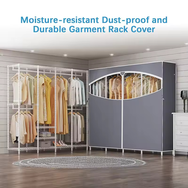 Manufacturer Large Decorative Non-Woven Folding Metal Wardrobe Furniture Wire Garment Rack for Bedroom Clothes Living Room