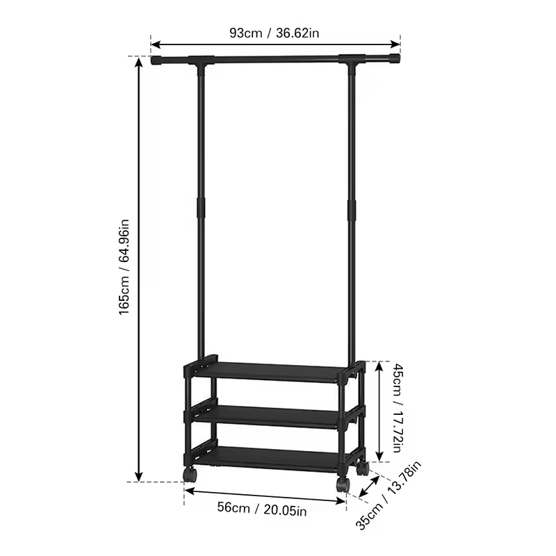 Industrial Metal Garment Rack W/Rolling Wheels Heavy-Duty Space-Saving for Bedroom Laundry Entryway Closet Home Storage