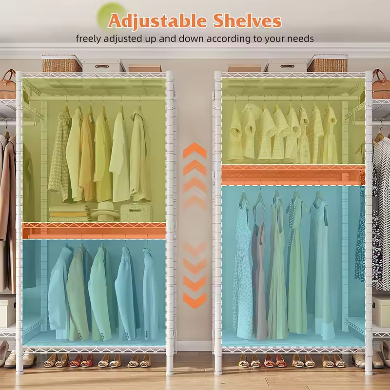 Heavy Duty Clothing Rack Adjustable Wire Shelves Sturdy Metal Wardrobe Closet for Bathroom Home Warehouse Space Saving Modern