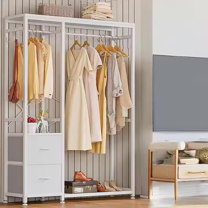 Simple Waterproof Wood+Metal Double-tier Floor-to-ceiling Wardrobe Storage Cabinet for Bathroom Living Room Japanese Clothes