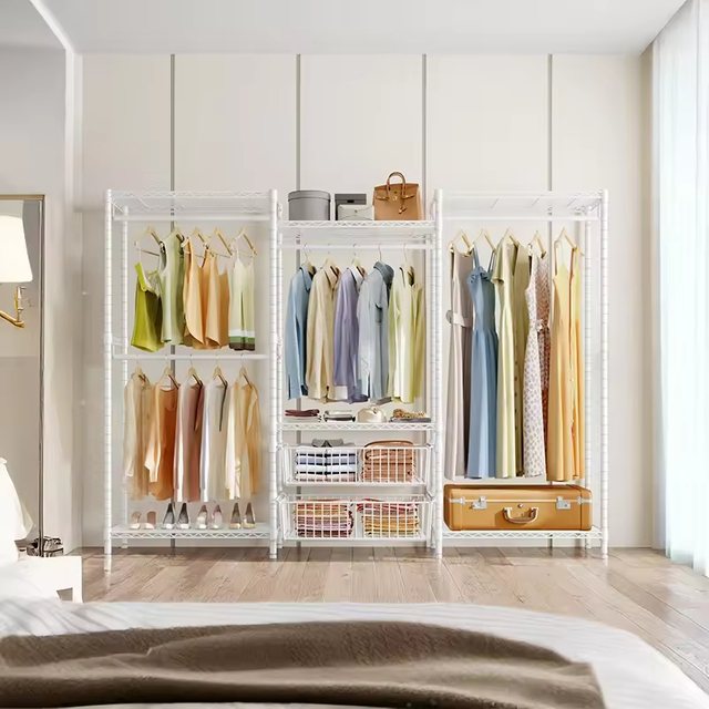 Custom Large Capacity Metal Freestanding Garment Rack for Clothes Storage Organization 3-tier Portable for Living Room Bedroom