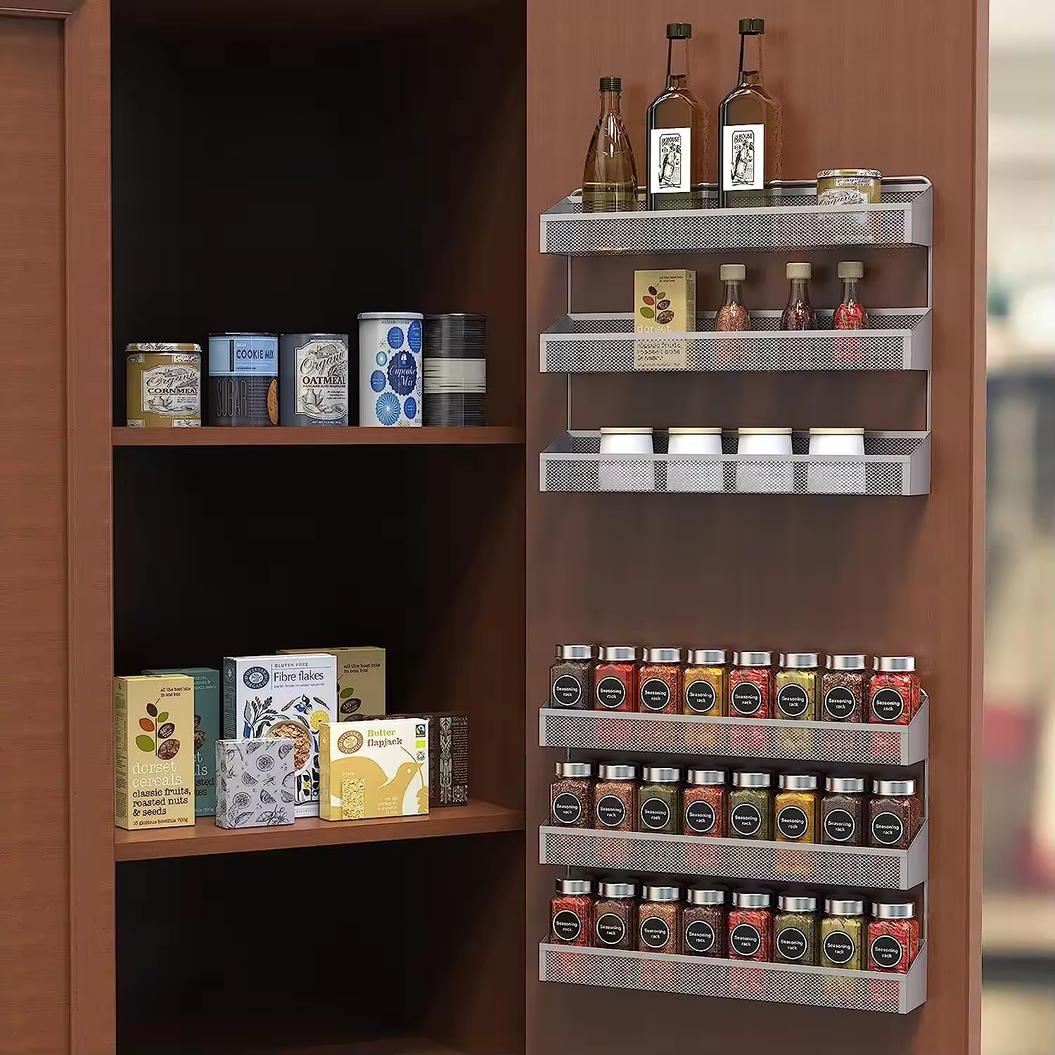 2 Pack 3-Tier Counter-Top Spice Rack Organizer Wall Mounted Storage Rack Hanging Shelf Spice Racks