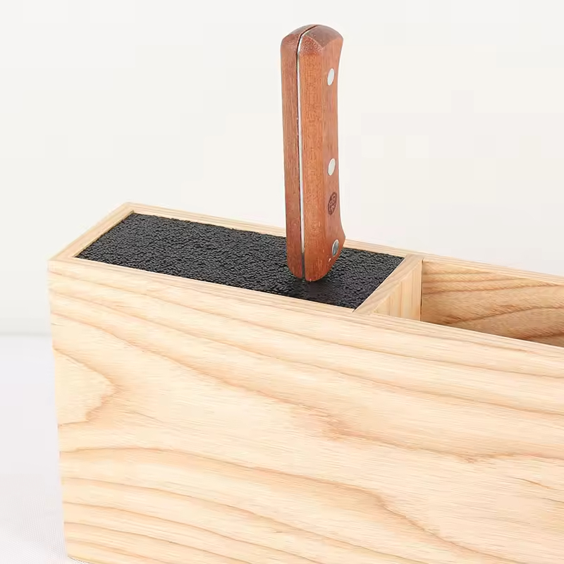Bamboo Wooden Knife Holder with Blocks & Roll Bags-Modern Home Decor Durable & Space-Saving