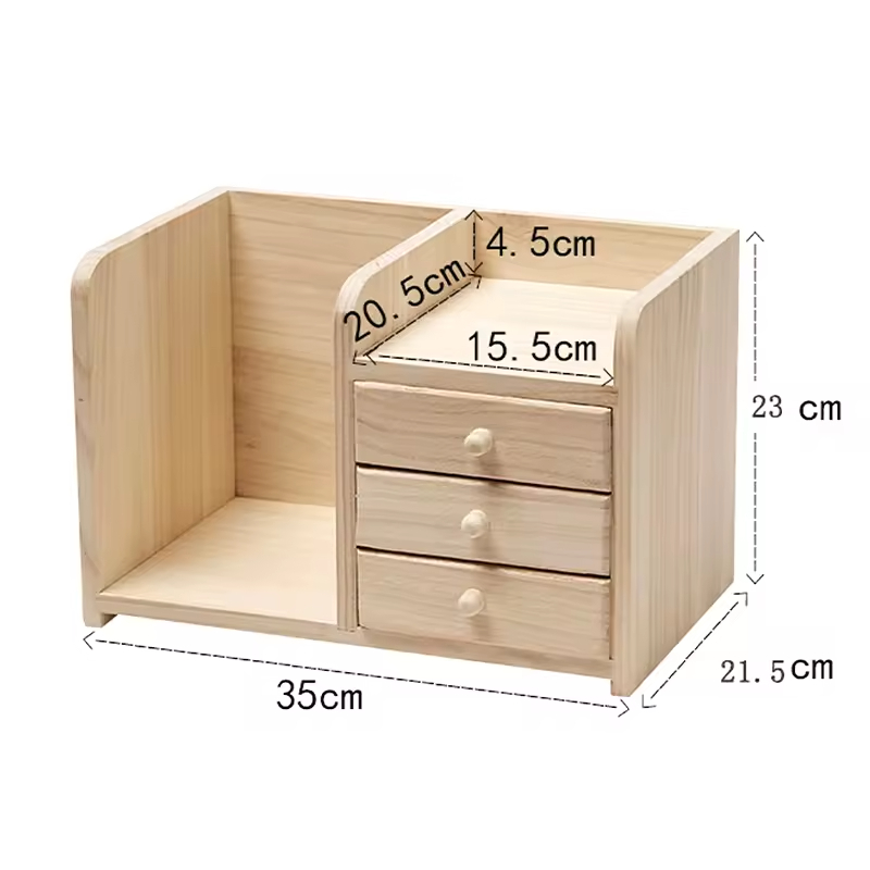 Wooden Multi-layer Storage Box Desktop Storage Box with Drawer Multi-purpose Sundries Organizer Office Desk