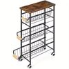 Custom Three-Layer Standing Type Eco-Friendly Metal+Wood Detachable Storage Cart Slim Rolling Utility Living Room Organizer