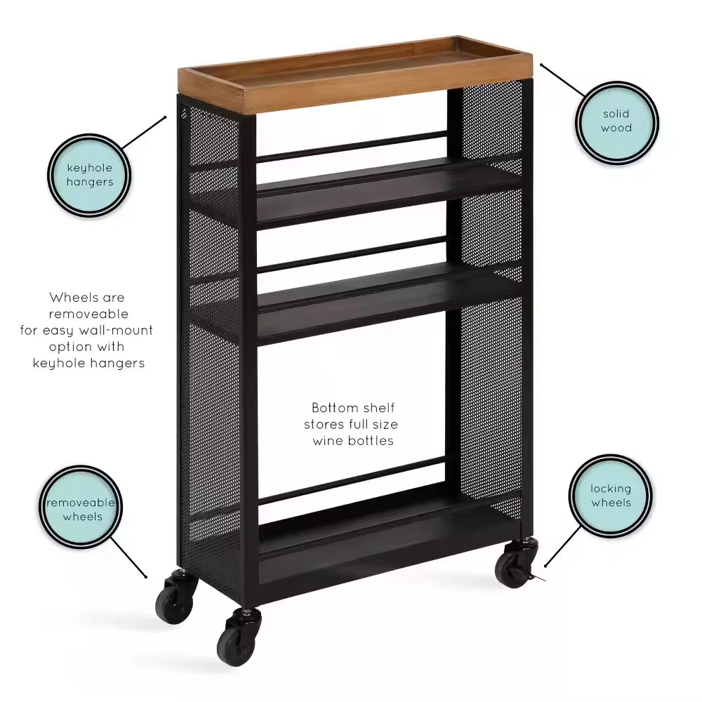 Modern Design OEM/ODM Rolling Storage Cart with Antique Color Steel Wood Three Layer Storage Table with Drawers
