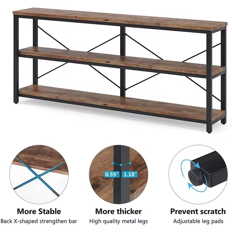 Customizable Industrial-Design Safa Table Anti-Slip Leg Pads Long Narrow Contemporary Console Table for Living Room Entryway