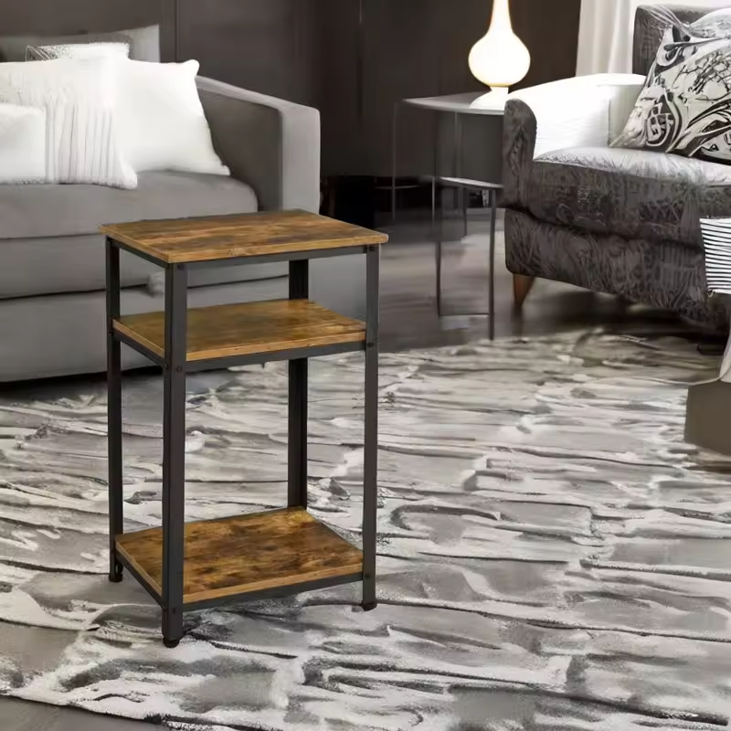Custom 3-Tier Coffee Table Drawer Contemporary End Table for Living Room Bedroom Made Metal Wood Factory Antique Nightstand