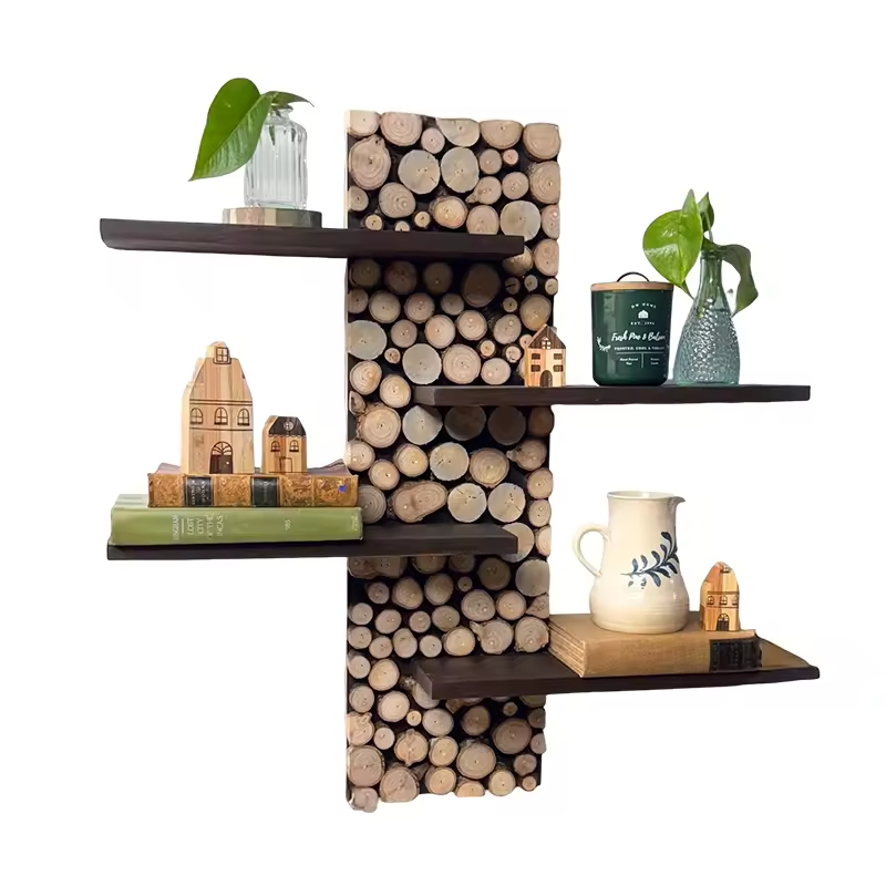 Modern Wood Rectangle Wall-mount Rack Digital Printing Plated Finish Adjustable Floor Height Grid Potted Plant Display Wall