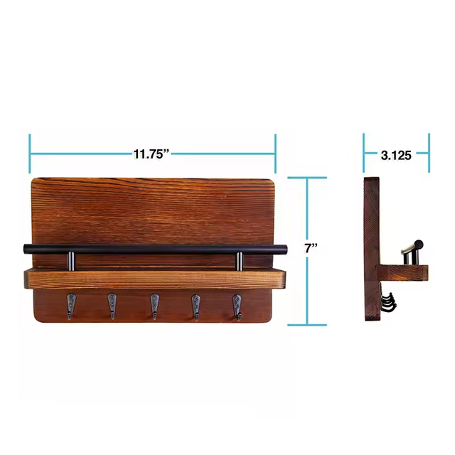 Wall Mounted Mail Bill Rack Woodenkey Holder for Wall with Shelf for Home with 5 Hooks