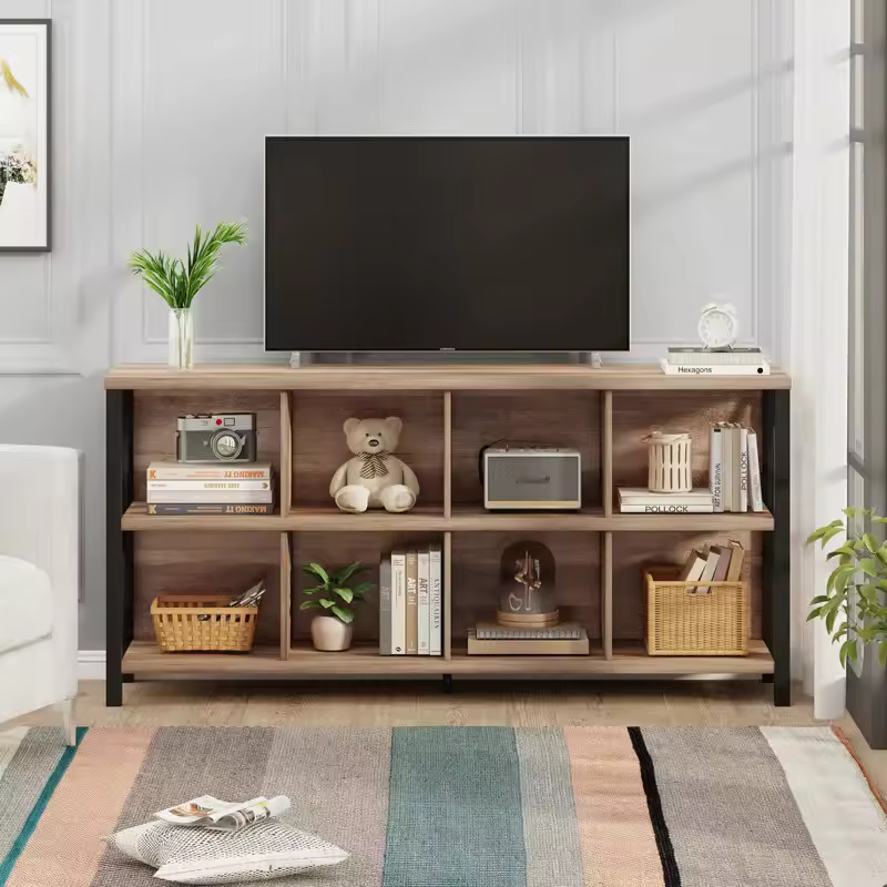 Custom Antique Color Steel Wood TV Cabinet Two Floors Eight Grid Living Room Locker Bedroom Storage Shelf Bookcase & Bookshelf