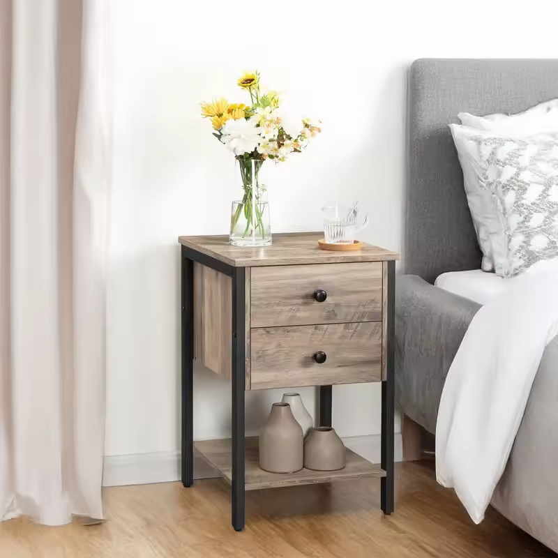 Custom ODM OEM Livingroom Guestroom Office Bedroom Sofa Corner Side Table End Table With2 Drawer 1shelf Nightstand Side Table