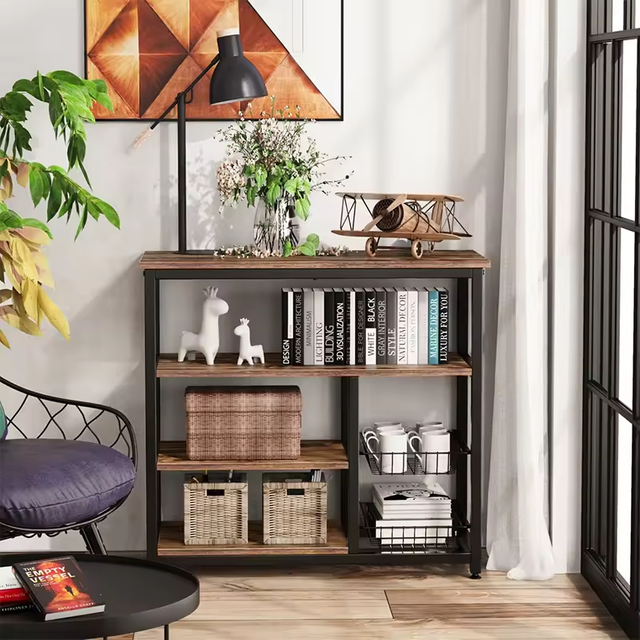 Factory Custom Large Capacity Metal and Wooden Kitchen Storage Rack Kitchen Coffee Bar with Storage Cabinet