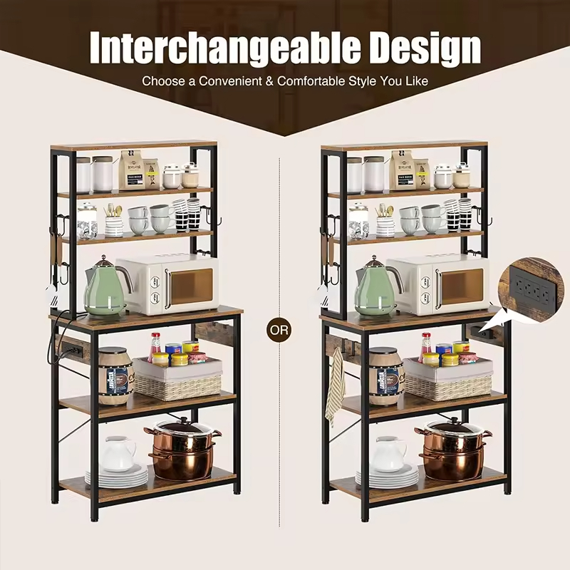 Large Capacity 5-Layer Metal Wooden Kitchen Storage Rack with Three Baskets Custom Factory Oven Rack for Kitchen Islands & Carts
