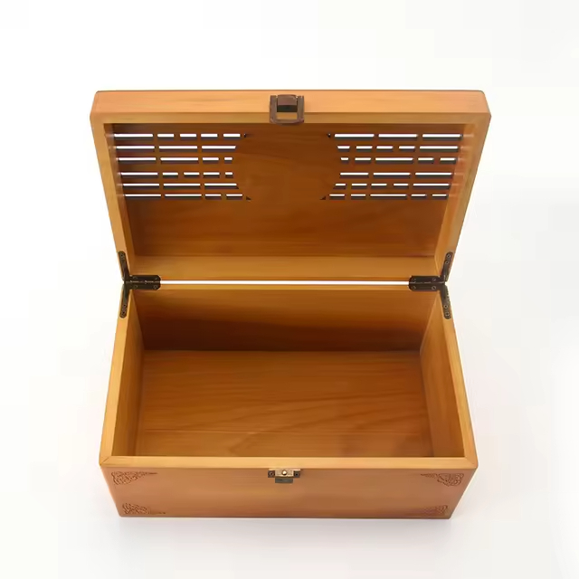 Durable Space-Saving Wooden Hollow Storage Box with Lock Modern Design for Home Decoration Jewelry Organizer