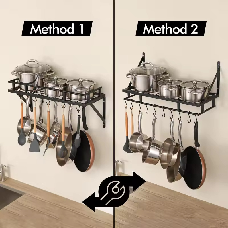 Factory Custom Floor Type Stainless Steel Pot Rack Kitchen 24 Inch Hanging Spice Storage Organizer Hooks Customizable Color
